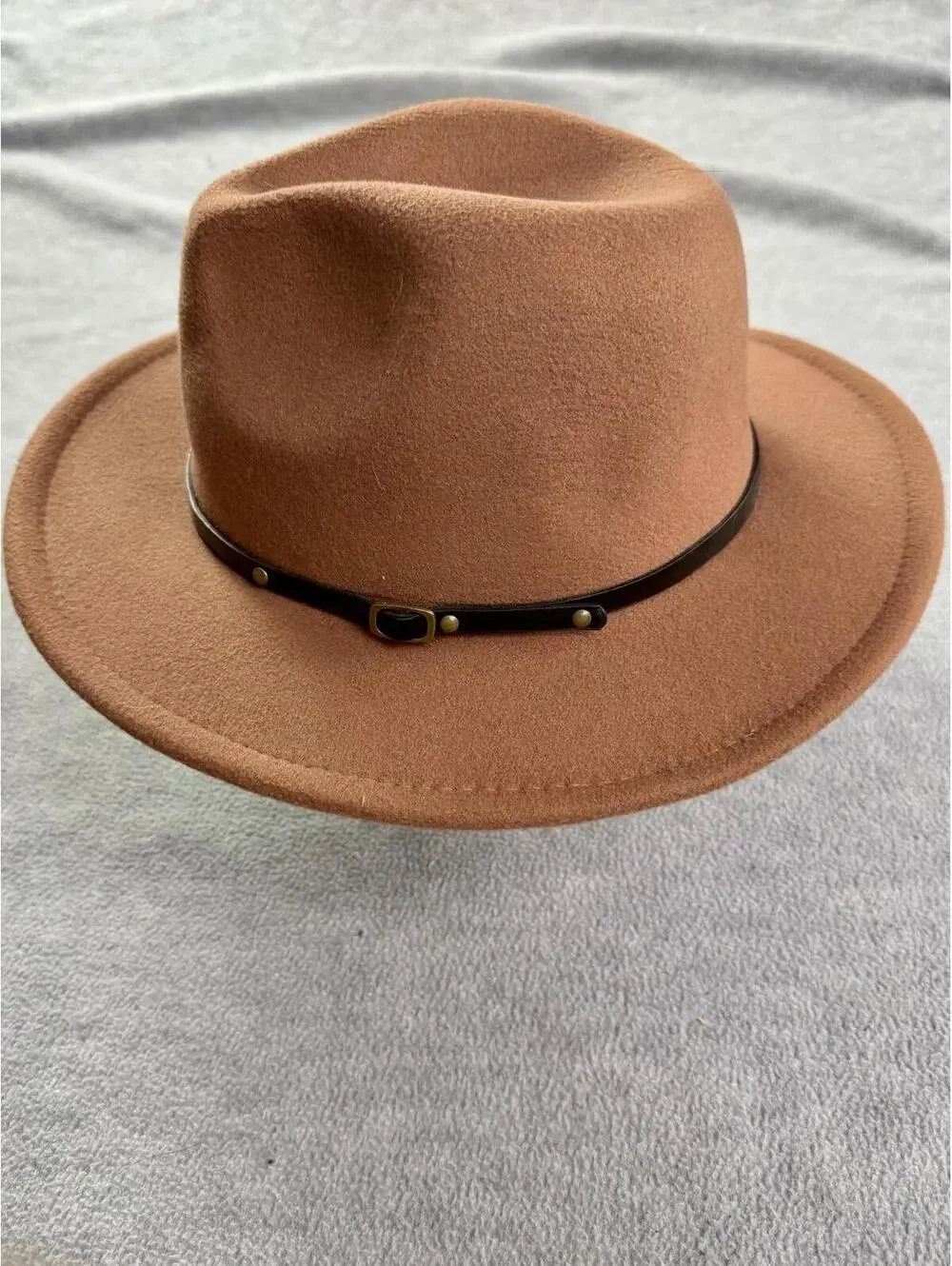 brown wool western‎ fedora hat leather band studded ranch style 21